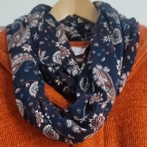 Boho Paisley Infinity Scarf Navy Maroon 29 Inches Length